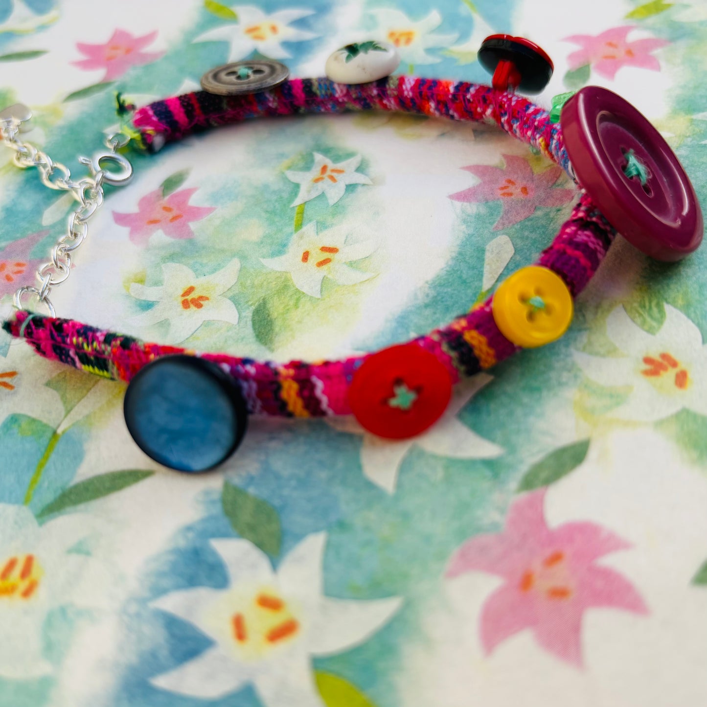 Whimsical Burgundy Button Bracelet