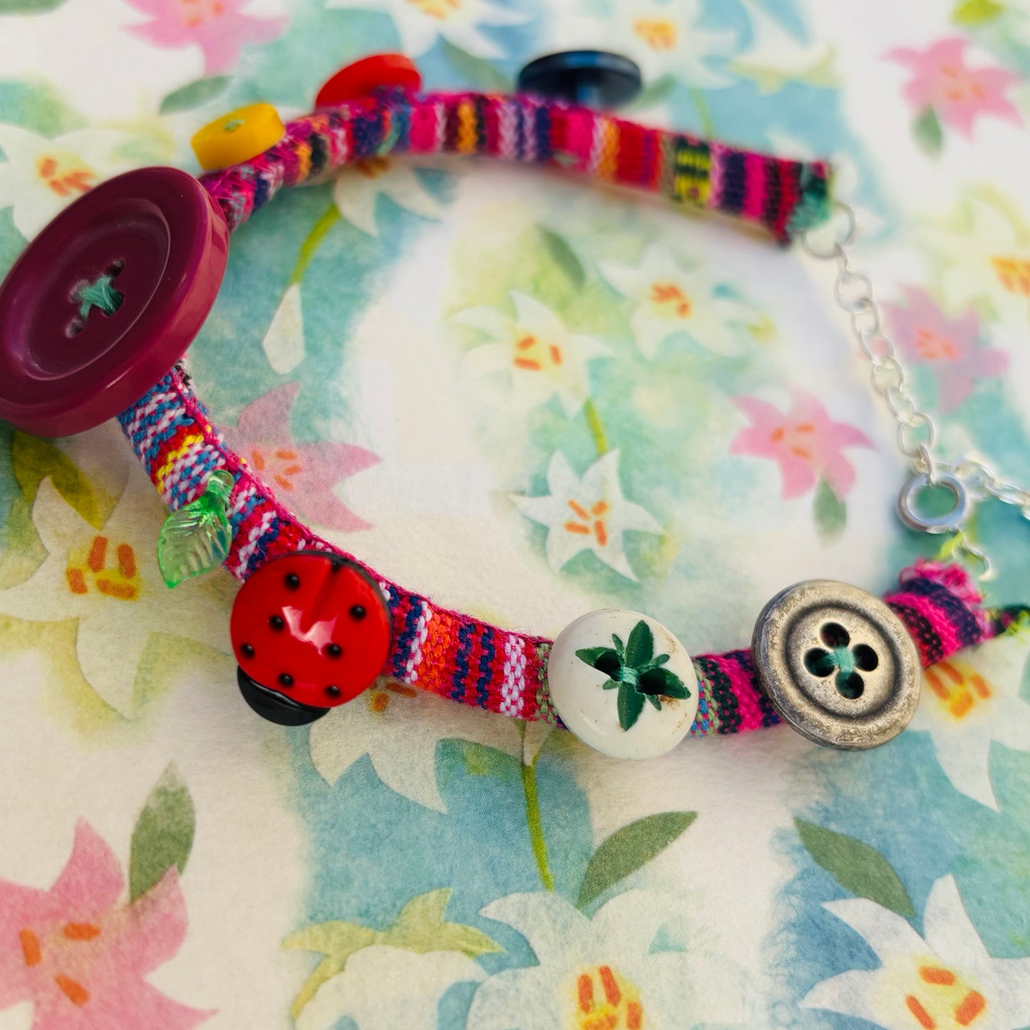 Whimsical Burgundy Button Bracelet