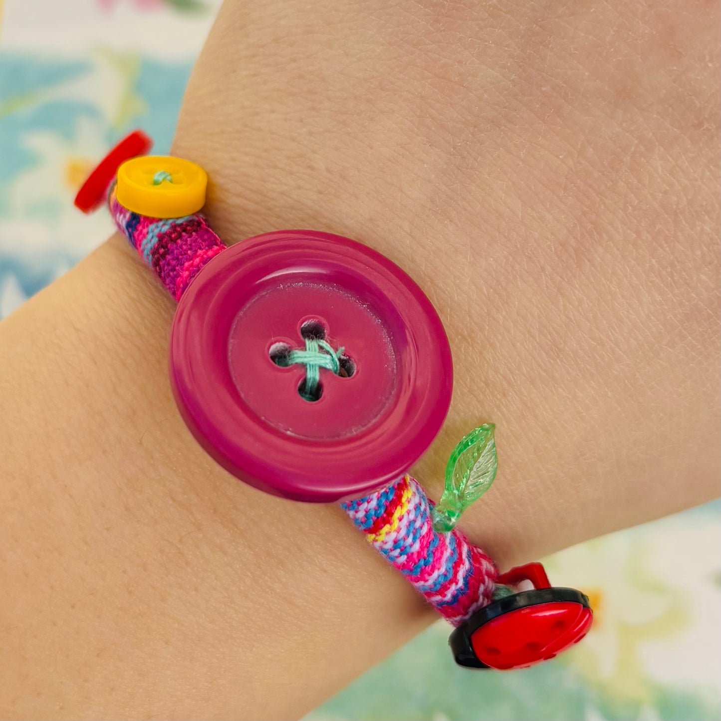 Whimsical Burgundy Button Bracelet