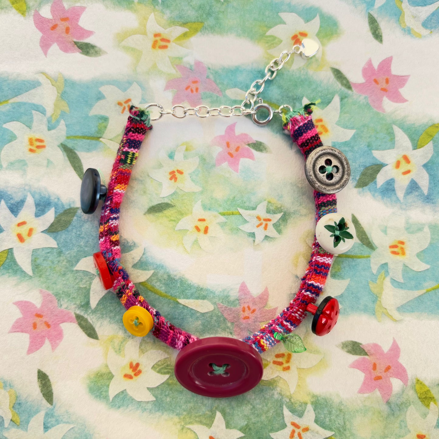 Whimsical Burgundy Button Bracelet