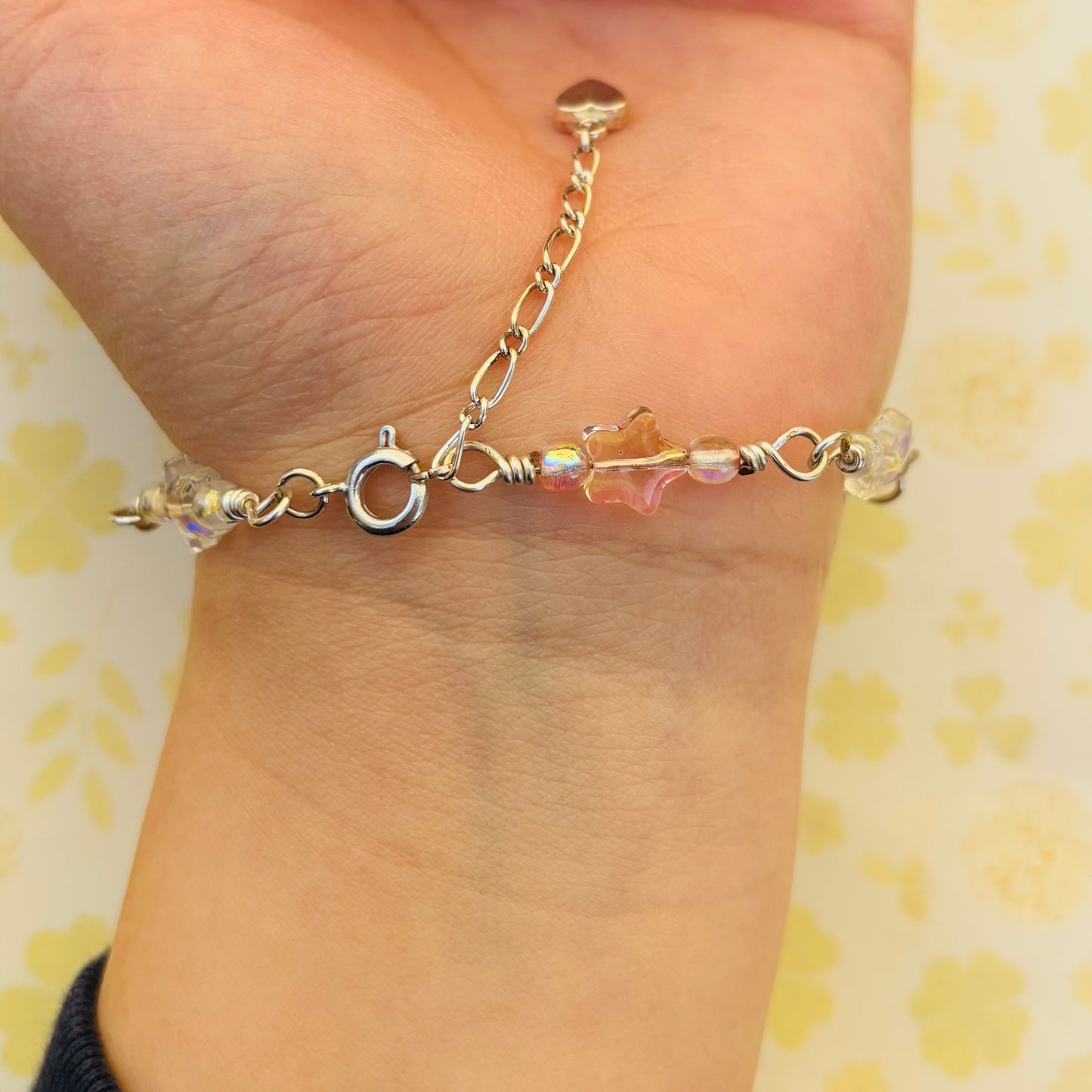 Pink and Clear Star Bracelet & Earrings