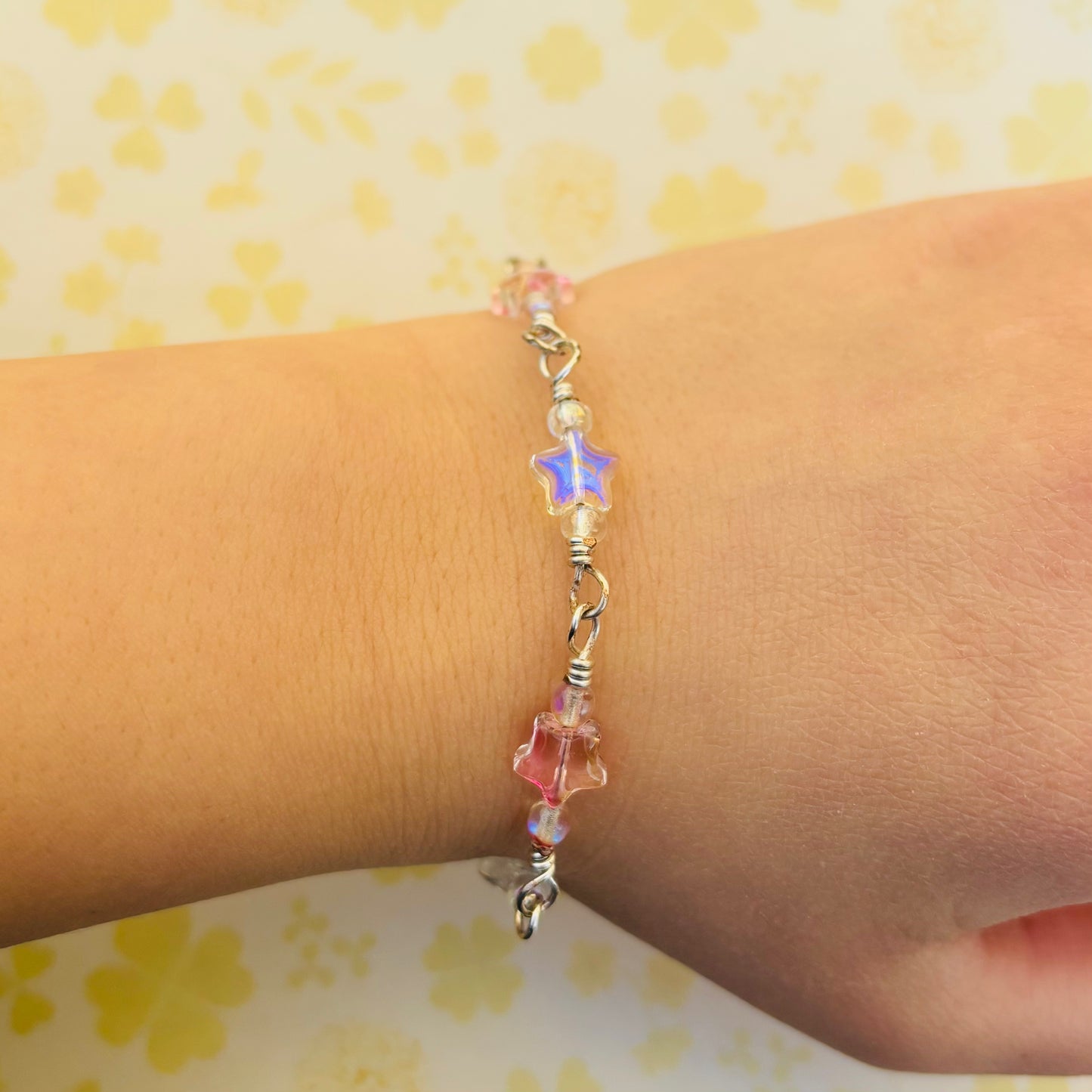 Pink and Clear Star Bracelet & Earrings