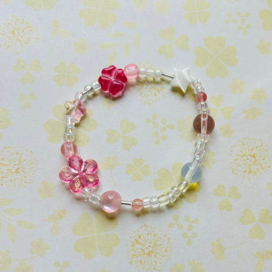 Pink Lucky Clover Beaded Bracelet