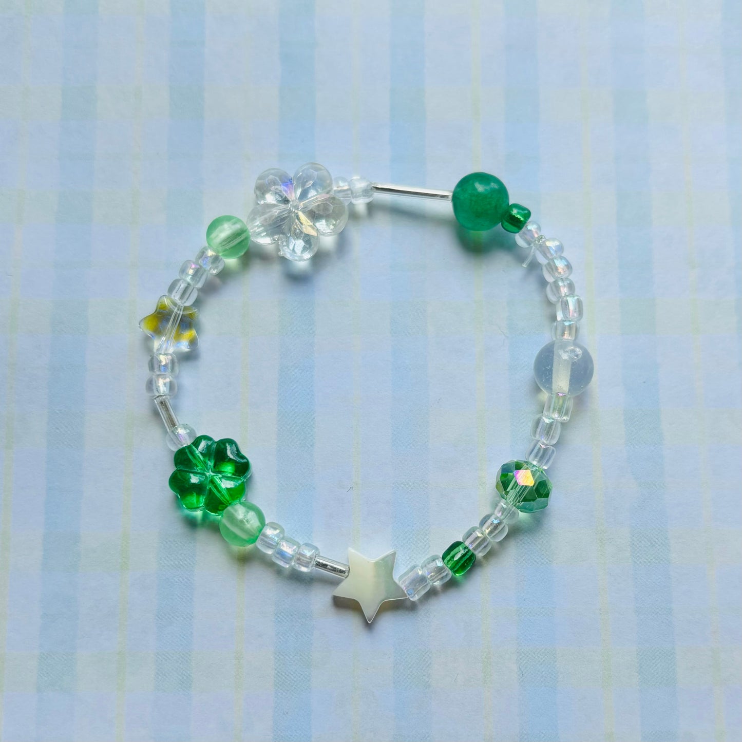 Green Lucky Clover Beaded Bracelet