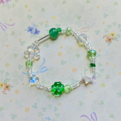 Green Lucky Clover Beaded Bracelet